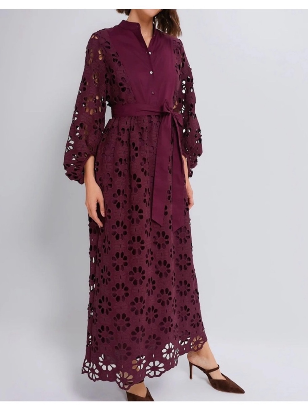Women's Floral Eyelet Maxi Dress - Plum